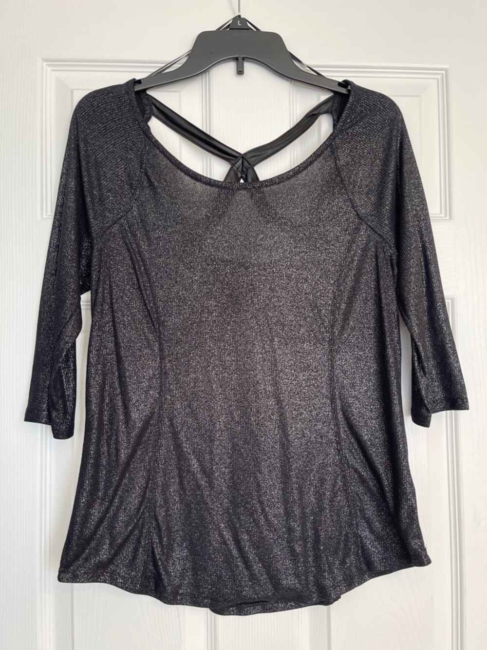 Rock & Republic Shimmering Black Blouse Elbow Sleeve